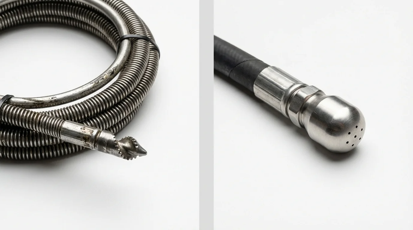 Drain snake cable and hydro jetting nozzle used for drain cleaning in San Carlos, AZ
