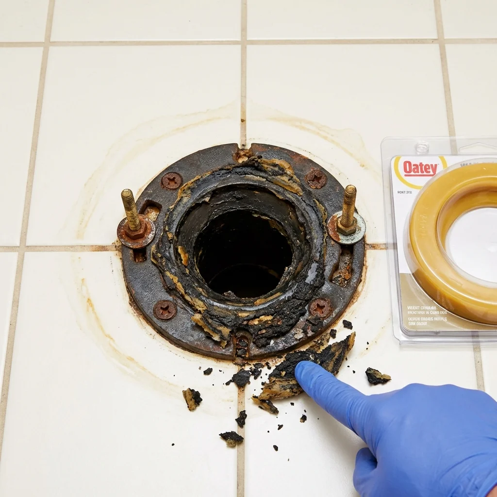 Failed wax ring showing water seepage at the base of a toilet in a San Carlos, AZ home